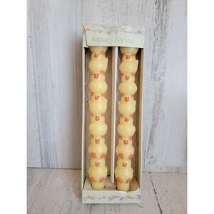 Russ vintage Easter chick candle stick baby cute set home decor yellow wax